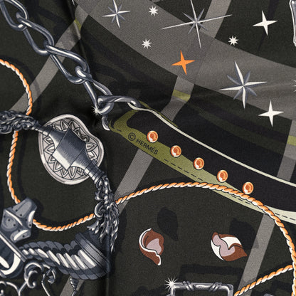 Hermes Silk C'est La Fete Double Face Scarf 90 Kaki Anthracite Gris 5 of 7