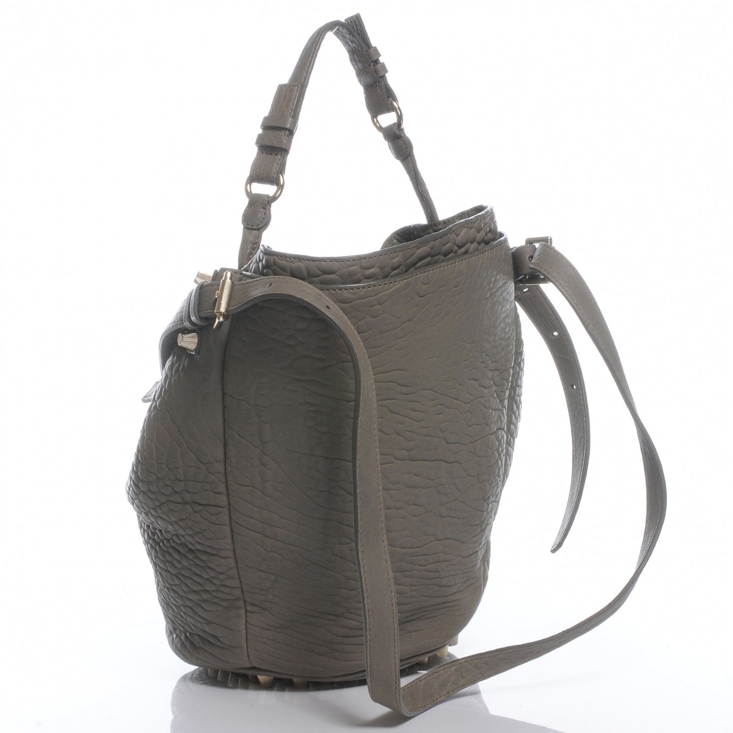 Leather Diego Bucket Bag Granite