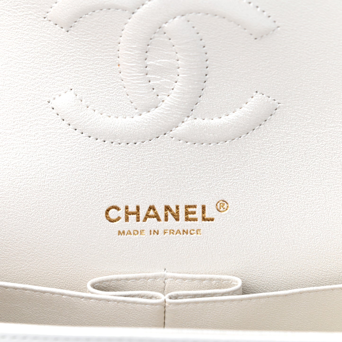 Iridescent Calfskin Quilted Medium Double Flap White