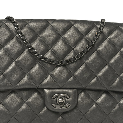 Chanel Metallic Lambskin Quilted Clutch With Chain Flap Dark Grey 8 of 10
