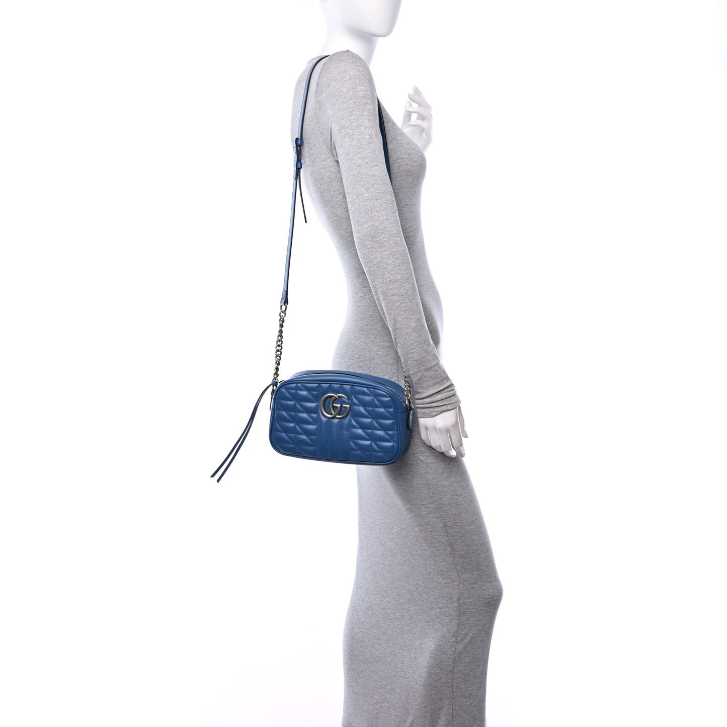 Calfskin Matelasse Aria Small GG Marmont Chain Shoulder Bag Clear Blue
