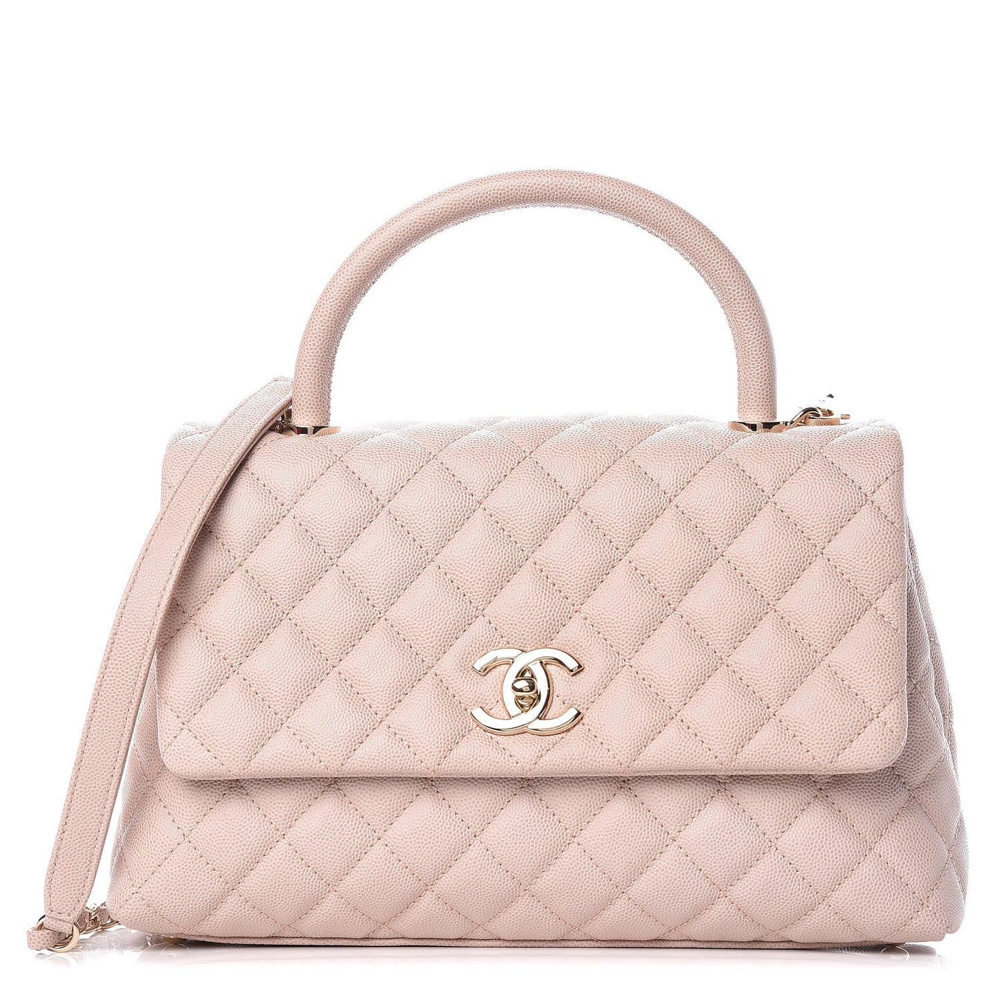 Caviar Quilted Small Coco Handle Flap Light Beige