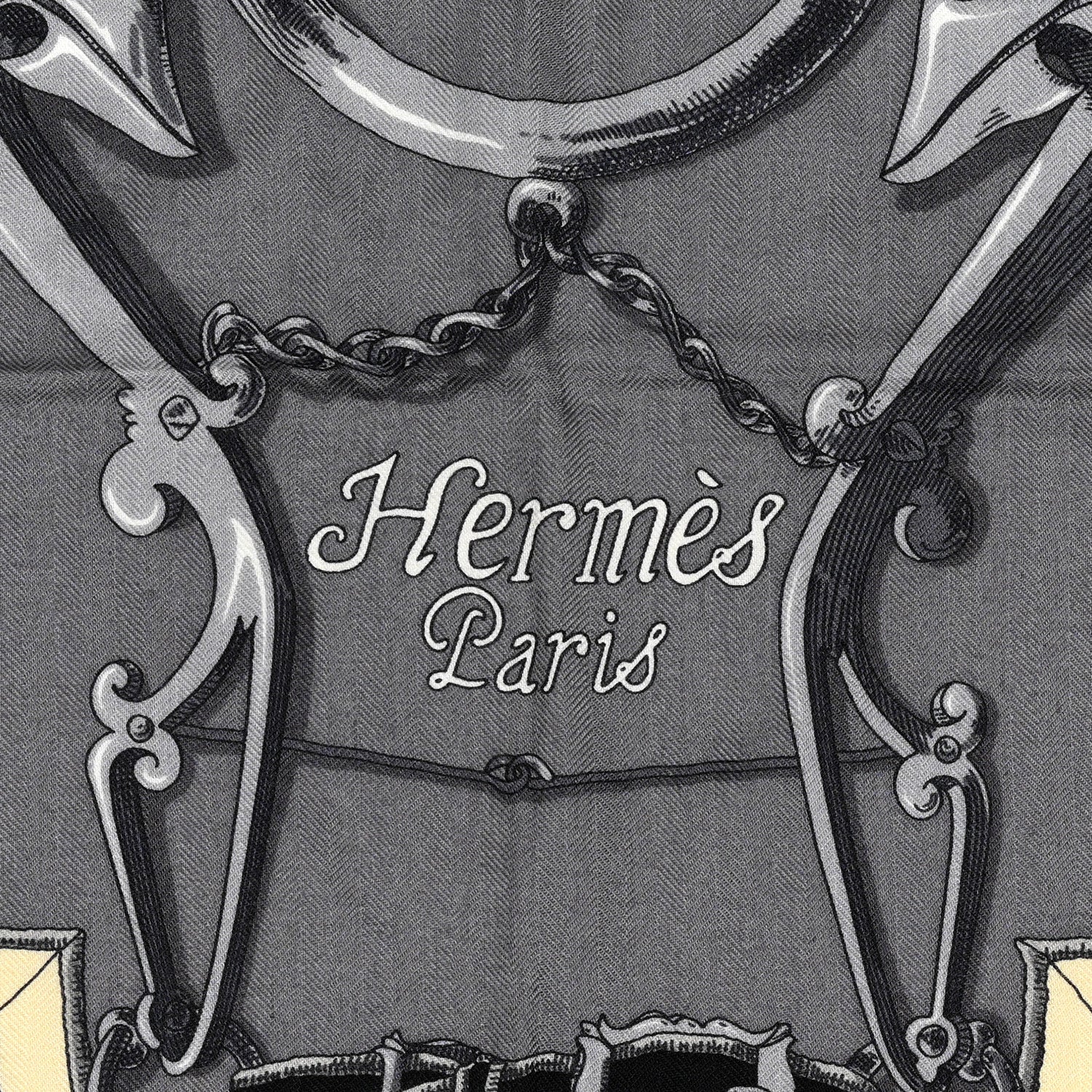 Hermes Cashmere Silk L Instruction Du Roy Shawl 140 Gris Acier White Black 2 of 7