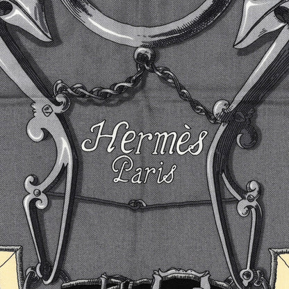 Hermes Cashmere Silk L Instruction Du Roy Shawl 140 Gris Acier White Black 2 of 7