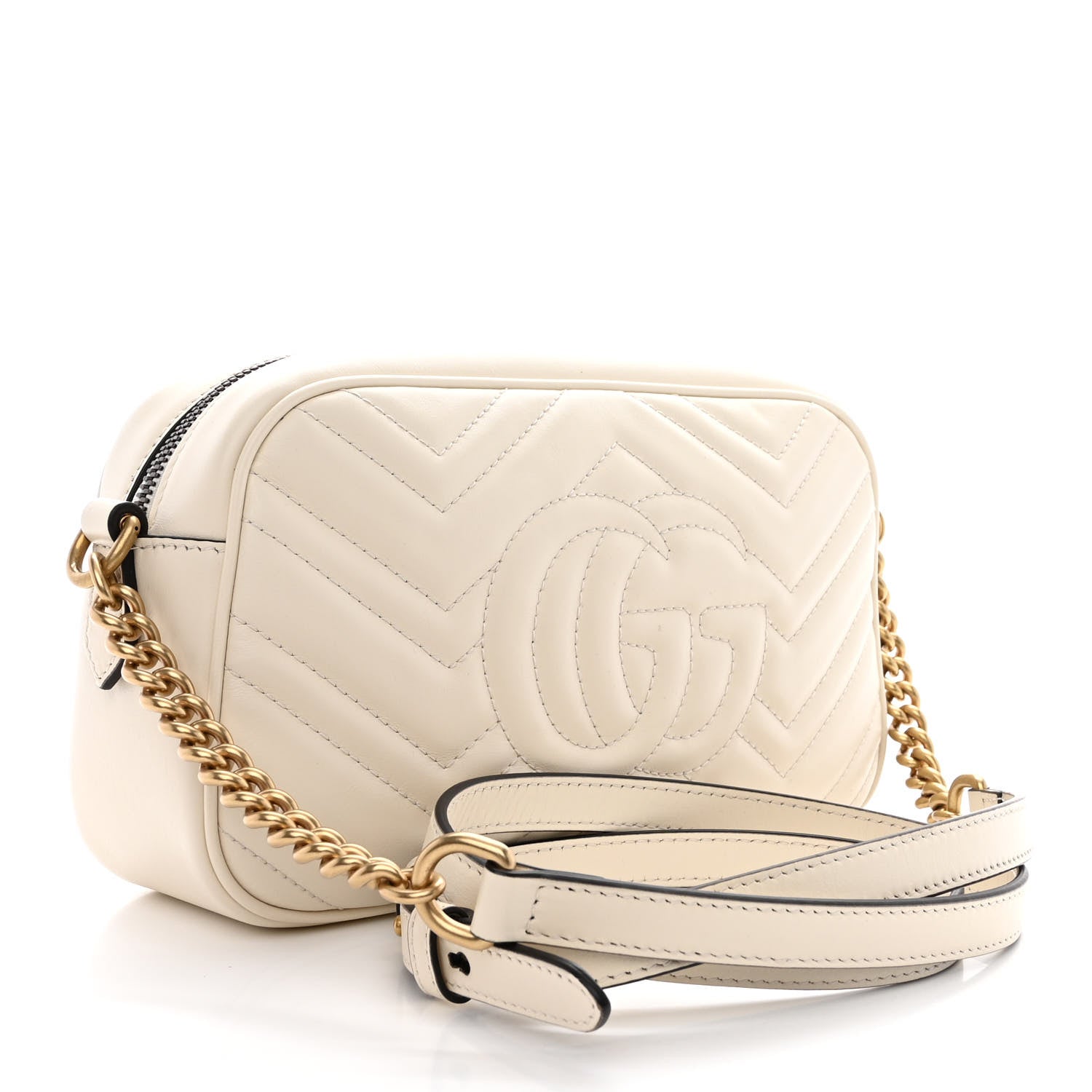 Gucci Calfskin Matelasse Small GG Marmont Chain Shoulder Bag White 3 of 10