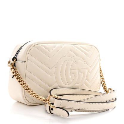 Gucci Calfskin Matelasse Small GG Marmont Chain Shoulder Bag White 3 of 10