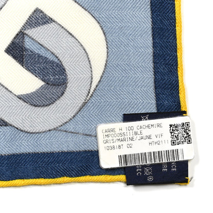 Hermes Cashmere Silk Impoossiiible Scarf 100 Gris Marine Jaune Vif 4 of 4