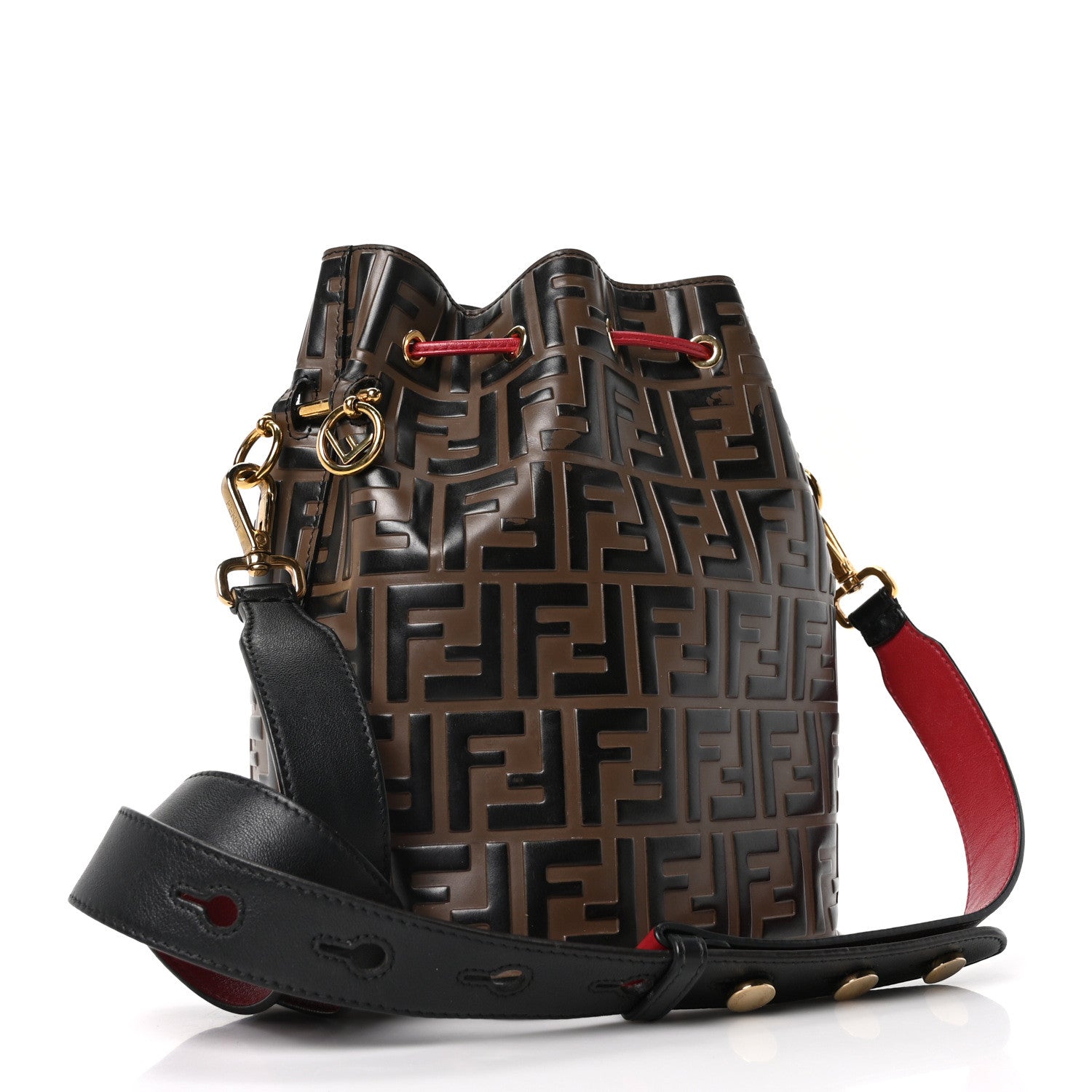 Fendi Vitello Grace F is Fendi Bi-Color FF 1974 Embossed Grande Mon Tresor Bucket Bag Maya Black Fragola 3 of 10