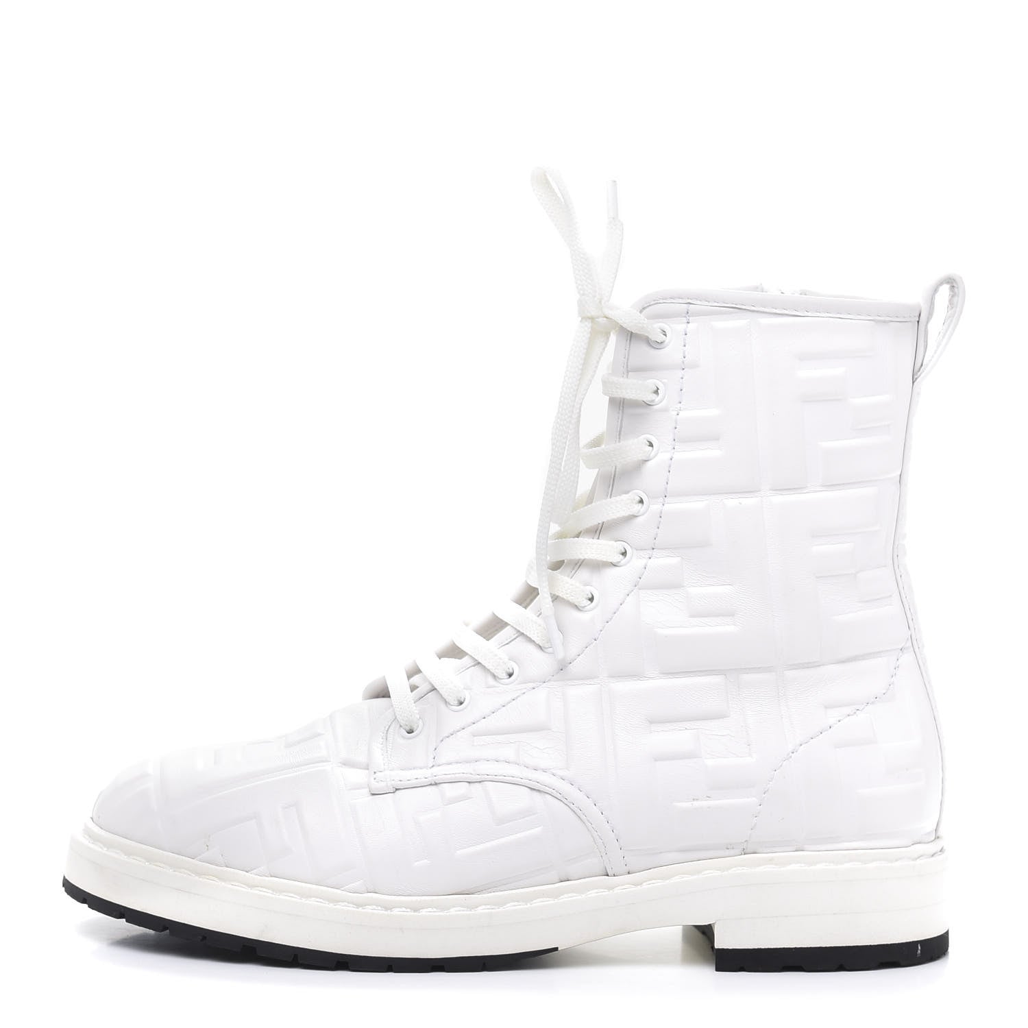 Fendi Nappa FF Embossed Womens Biker Boots 38 Snow 1 of 7