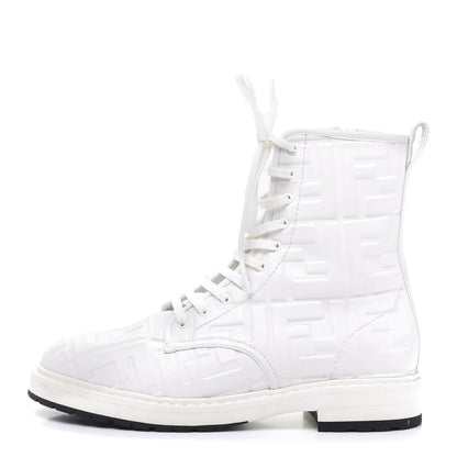 Fendi Nappa FF Embossed Womens Biker Boots 38 Snow 1 of 7