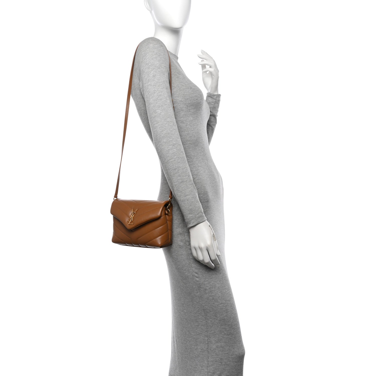 Saint Laurent Calfskin Y Quilted Monogram Toy Loulou Crossbody Bag Dark Natural 2 of 10