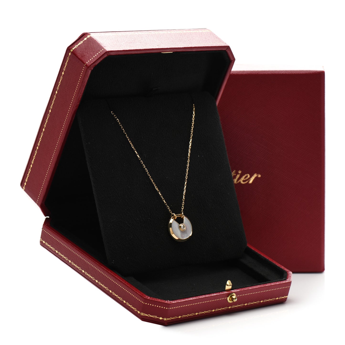 18K Yellow Gold Diamond Mother of Pearl SM Amulette de Cartier Pendant Necklace