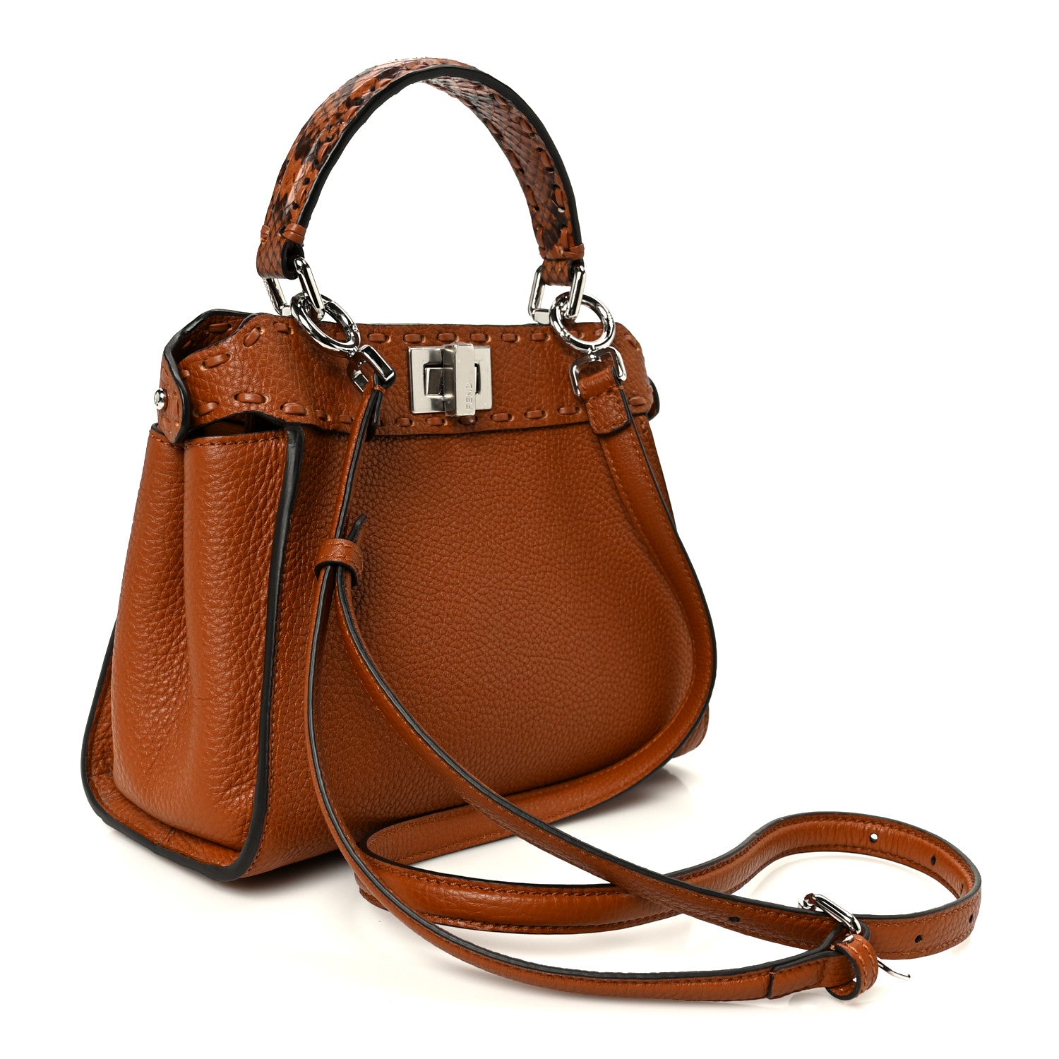 Fendi Cuoio Romano Snakeskin Selleria Mini Peekaboo Iconic Satchel