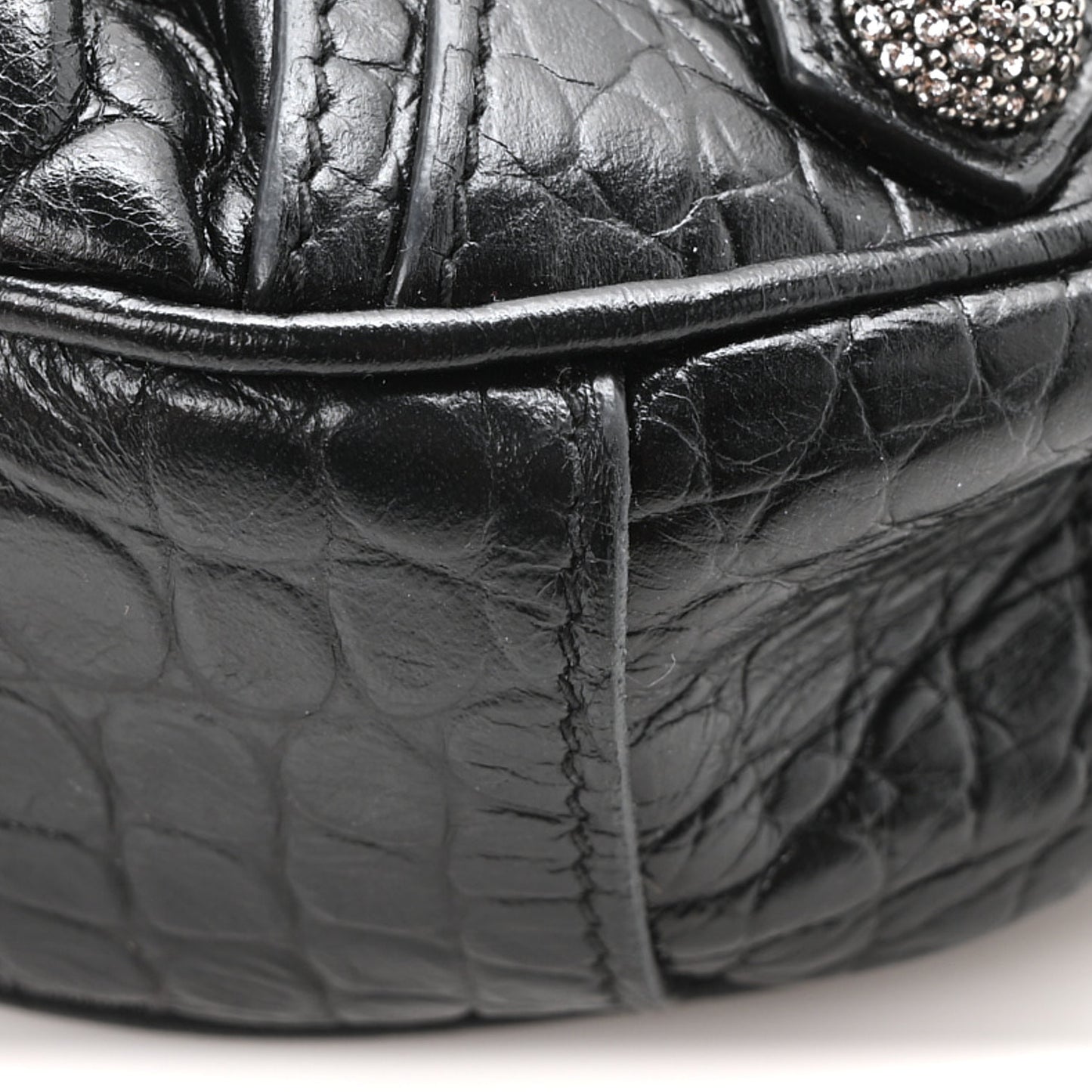 Extra Supple Calfskin Crystal Crocodile Embossed Le Cagole Shoulder Bag XS Black