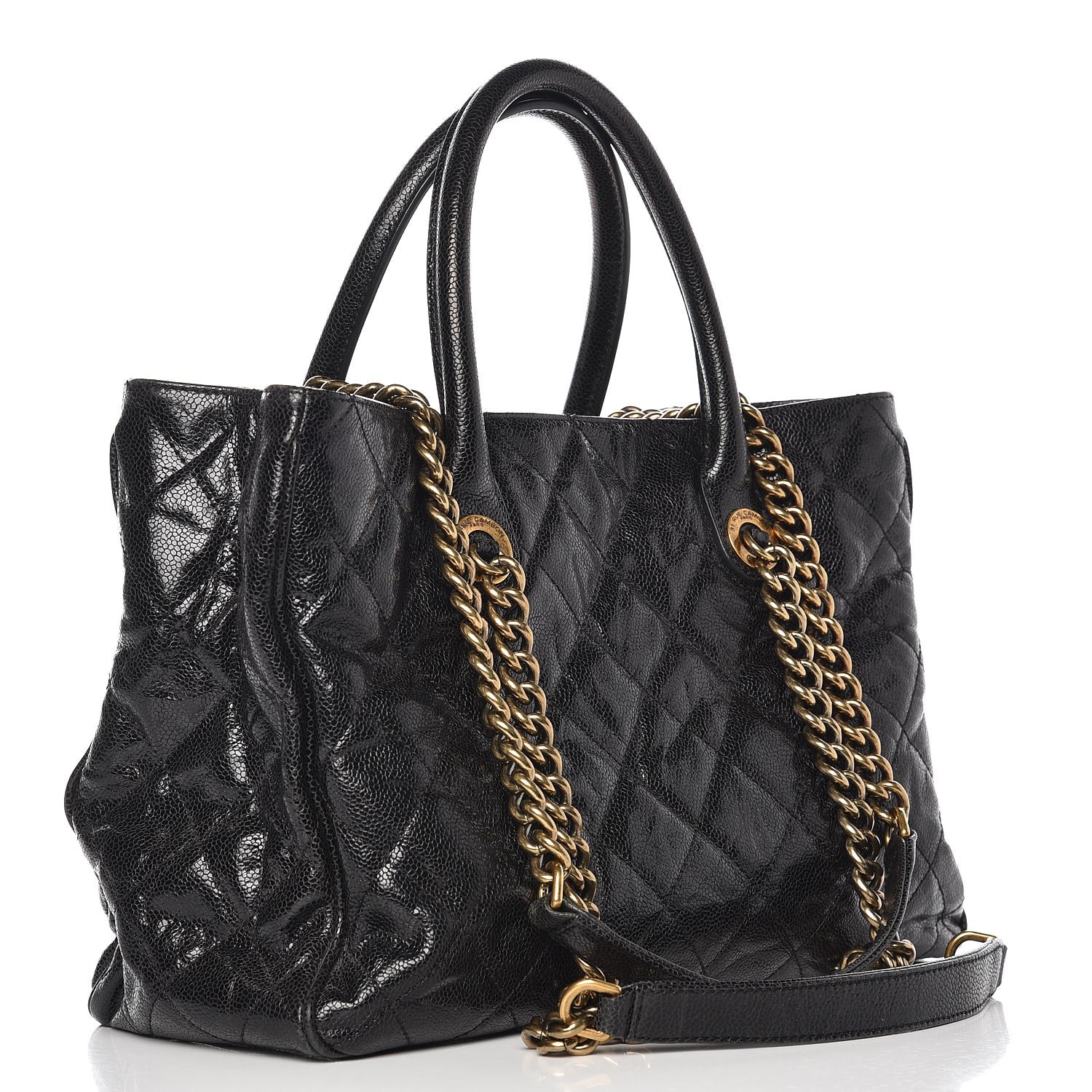 Chanel Glazed Caviar Quilted Small Shiva Tote Black 4 of 11