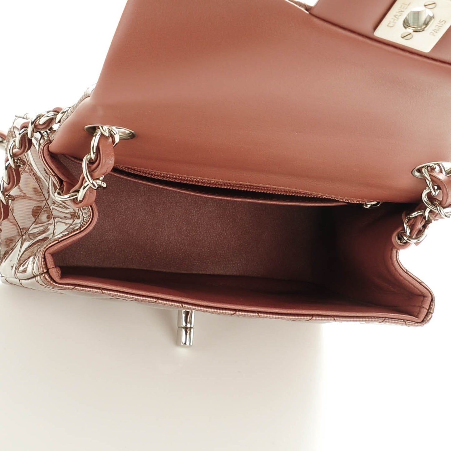 Striated Patent Quilted Mini Square Flap Pink