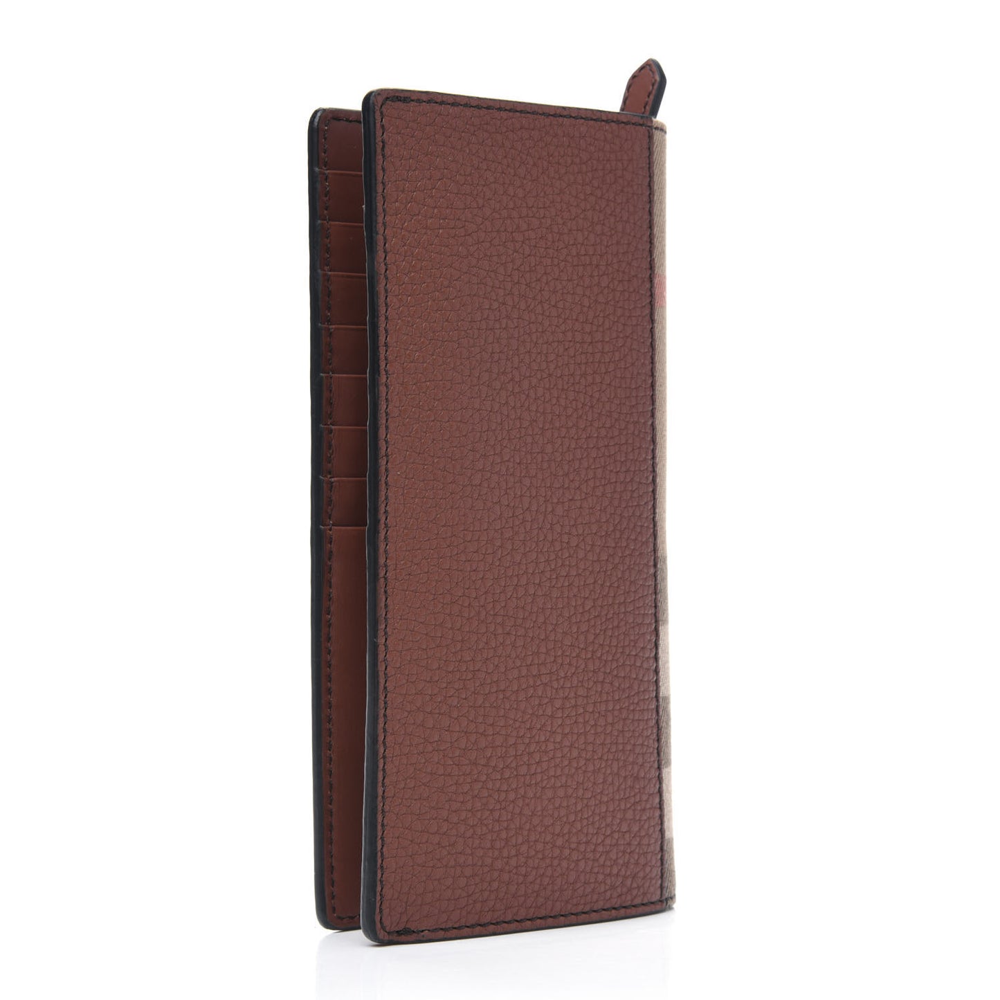 Grainy Calfskin House Check Vertical Wallet Tan