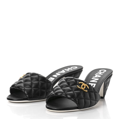 Chanel Lambskin Quilted Textured CC Mules 38 Black 4 of 10