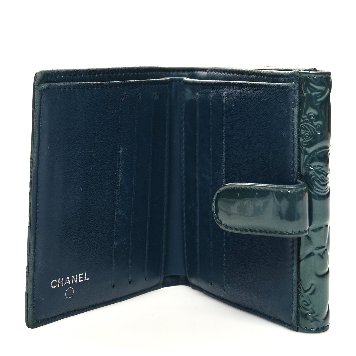 Patent Calfskin Lucky Symbols Compact French Flap Wallet Green