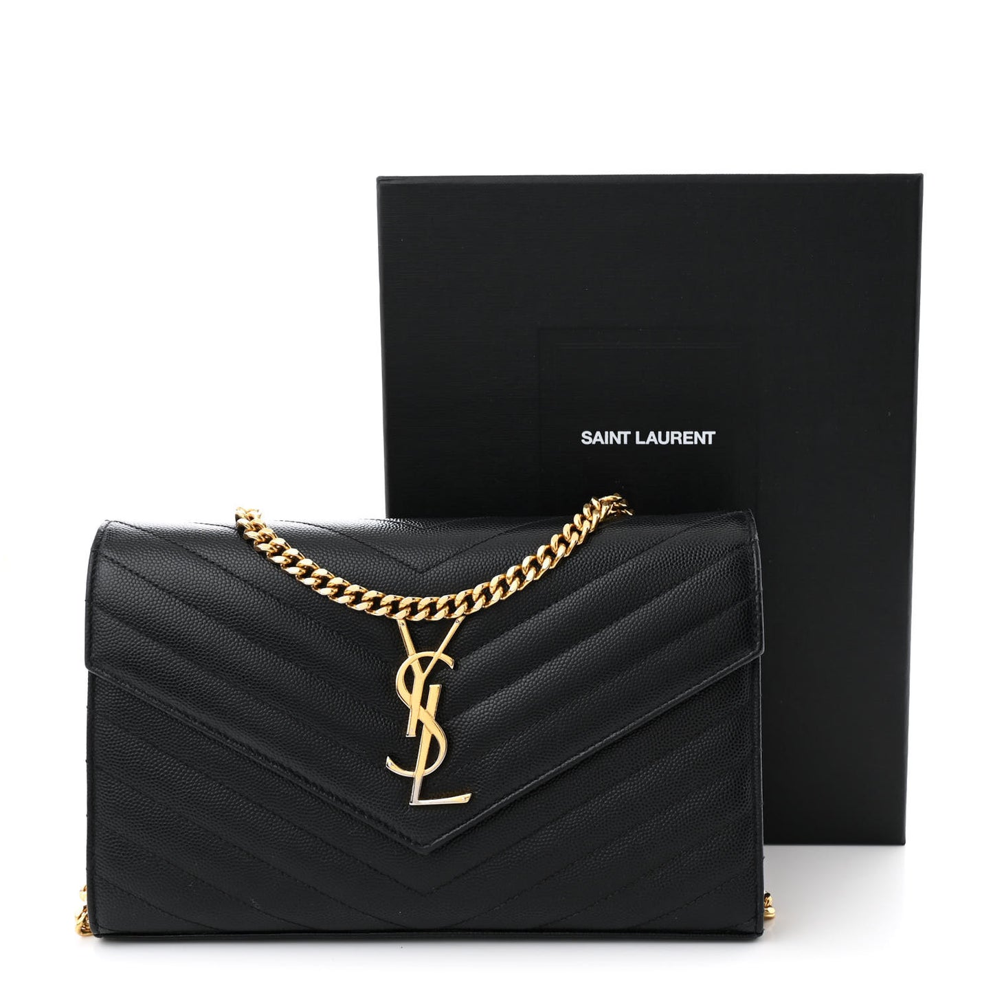 Grain De Poudre Matelasse Chevron Monogram Chain Wallet Black