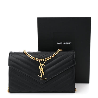 Saint Laurent Grain De Poudre Matelasse Chevron Monogram Chain Wallet Black 13 of 13