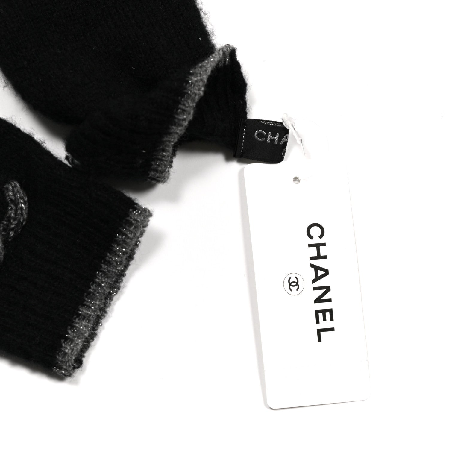 Chanel Cashmere Silk CC Gloves Black Grey 3 of 3