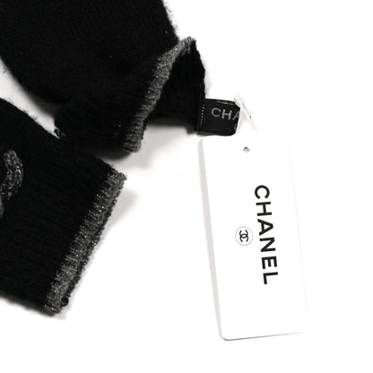 Chanel Cashmere Silk CC Gloves Black Grey 3 of 3