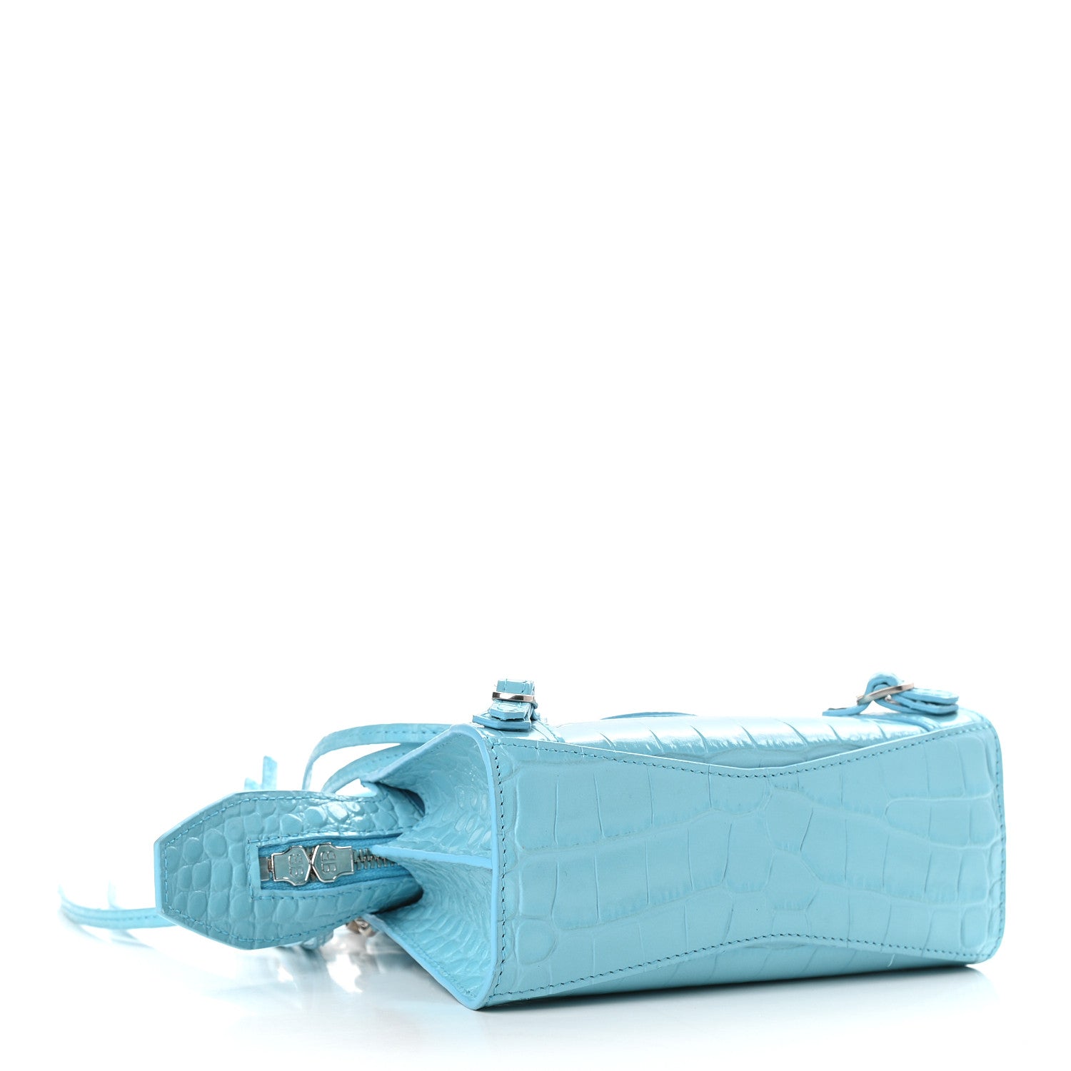 Balenciaga Calfskin Crocodile Embossed Neo Classic Silver Hardware Nano City Crossbody Azur 4 of 8