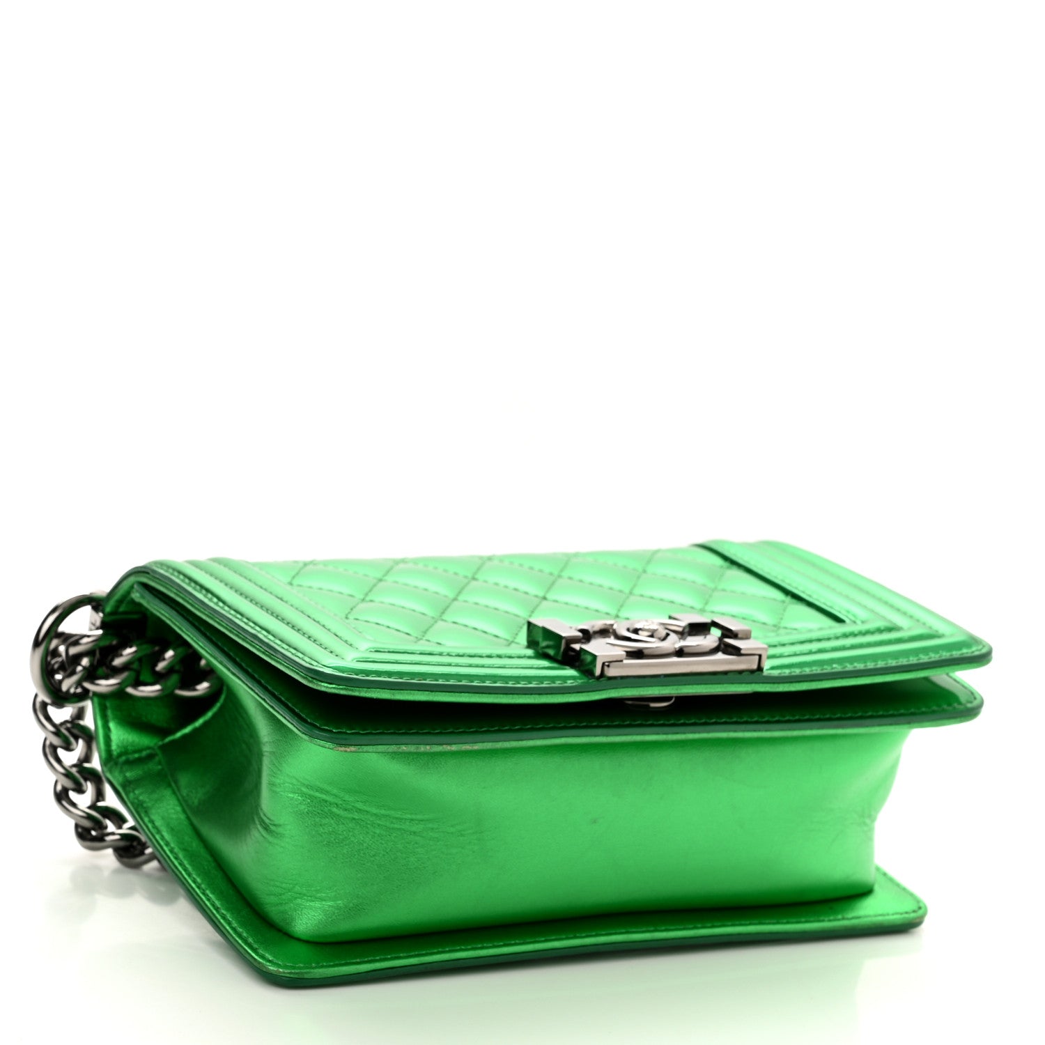 Chanel Metallic Patent Calfskin Quilted Small Boy Flap Green 3 of 10