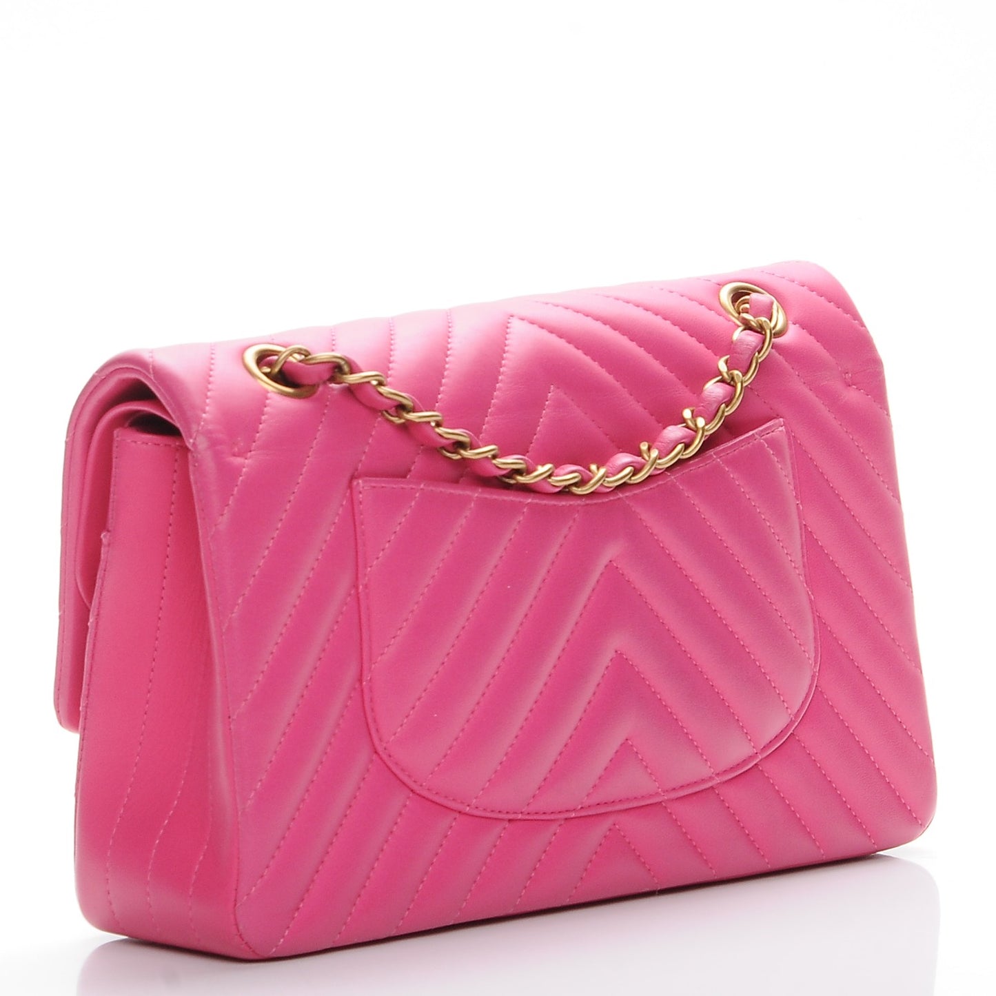 Lambskin Chevron Quilted Medium Double Flap Pink