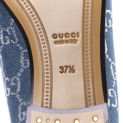 Gucci Canvas Lame GG Monogram Horsebit Womens Jordaan Loafers 37.5 Blue Silver Cornflower Blue 6 of 8
