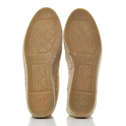 Chanel Suede Pearl CC Espadrilles 38 Beige Black 5 of 11
