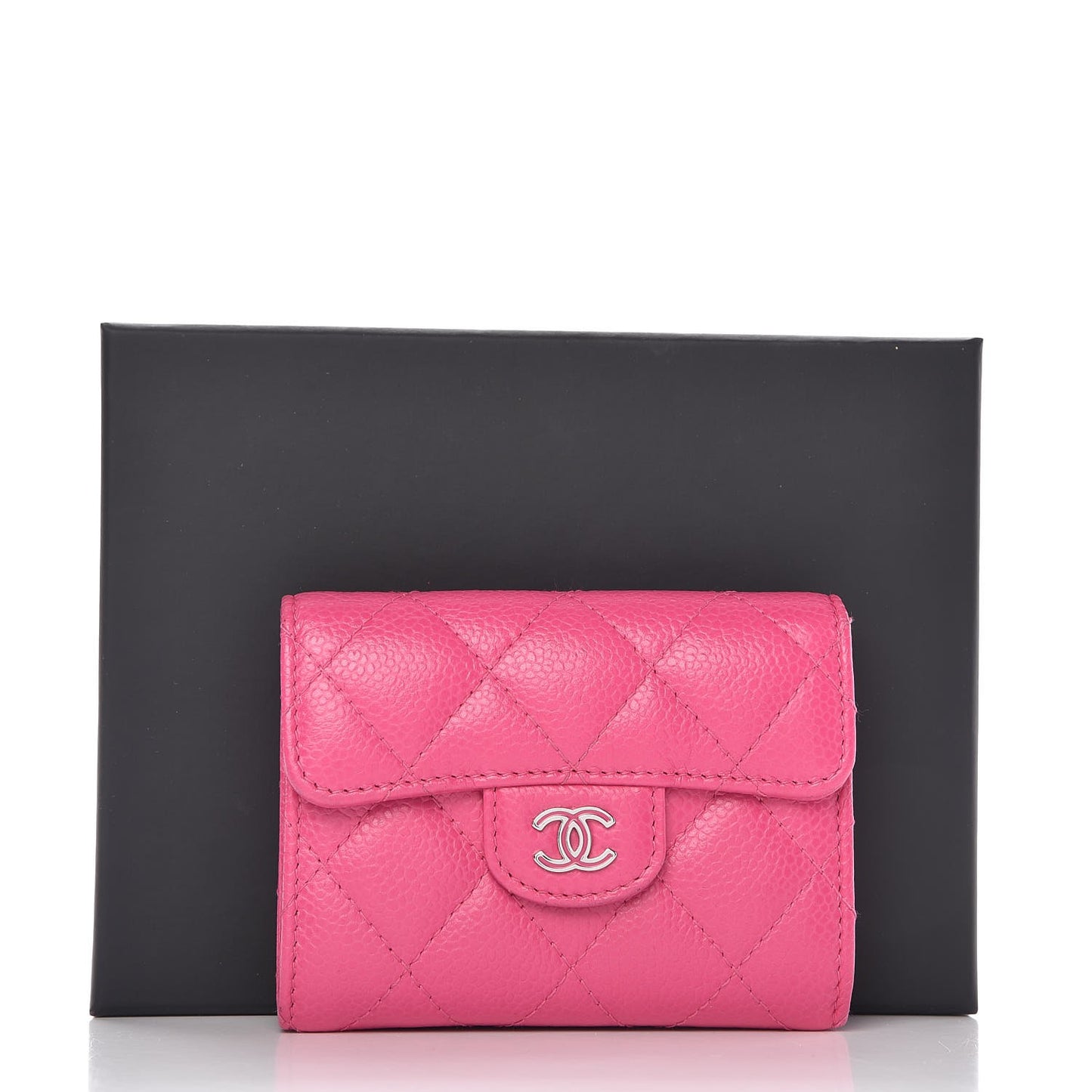 Caviar Quilted Card Holder Dark Pink