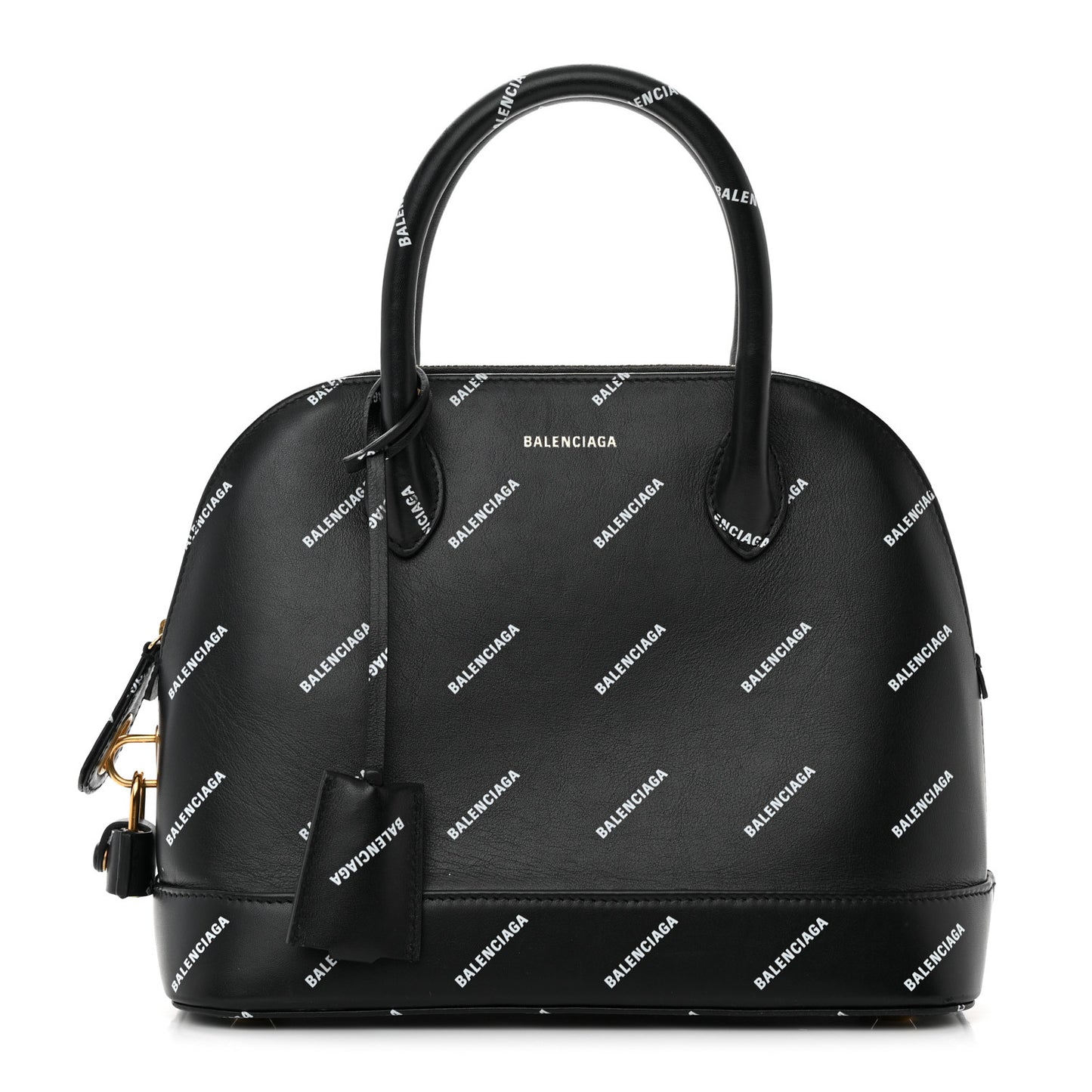 Calfskin Allover Logo S Ville Top Handle Bag Black White