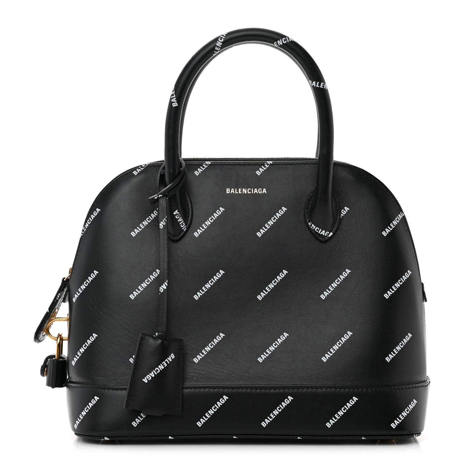 Balenciaga Calfskin Allover Logo S Ville Top Handle Bag Black White 1 of 22