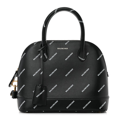 Balenciaga Calfskin Allover Logo S Ville Top Handle Bag Black White 1 of 22