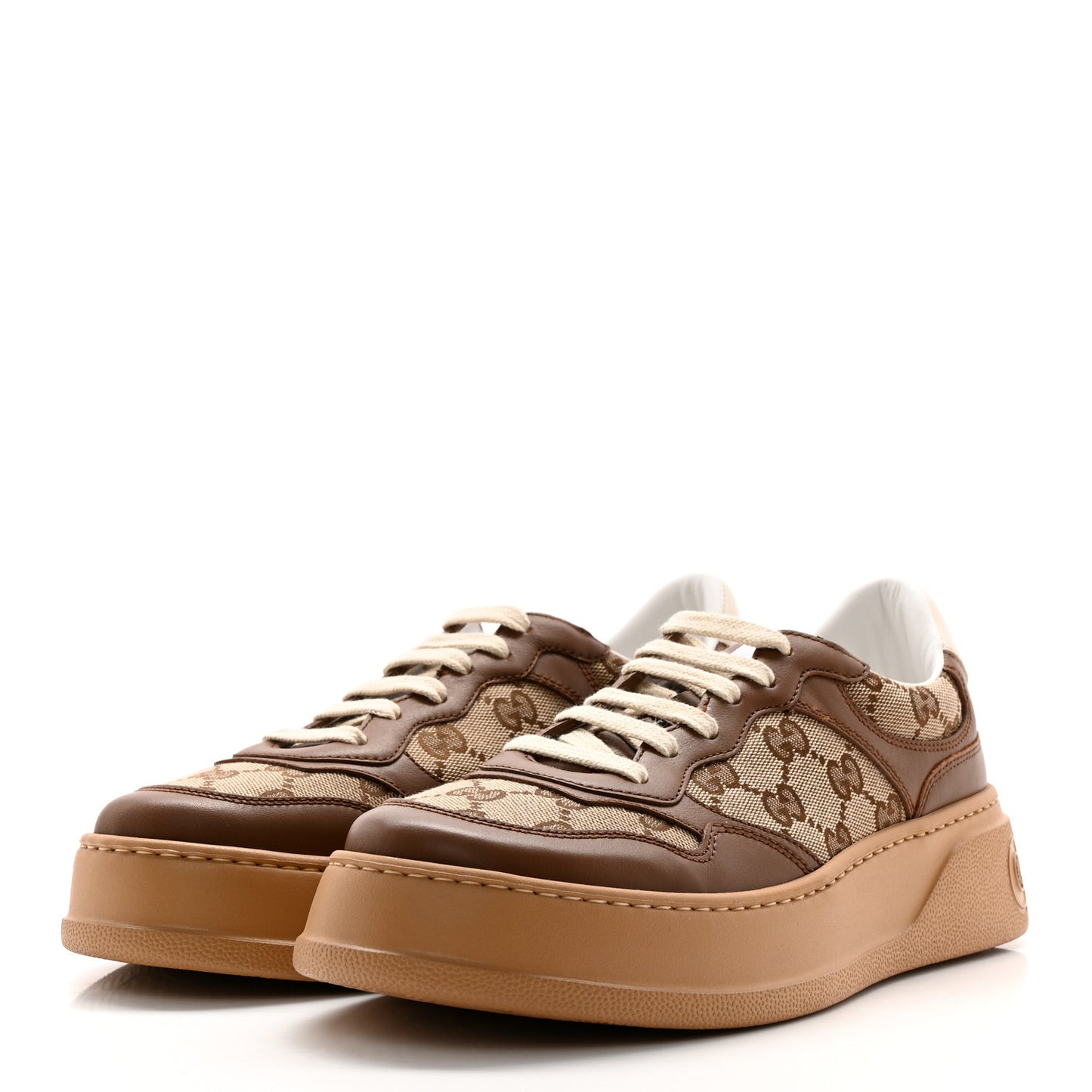 Calfskin GG Monogram Womens Platform 55mm Sneakers 38 Hezelnut Beige Ebony Mystic White