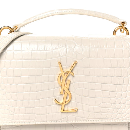 Saint Laurent Calfskin Crocodile Embossed Monogram Sunset Chain Wallet Blanc Vintage 7 of 9