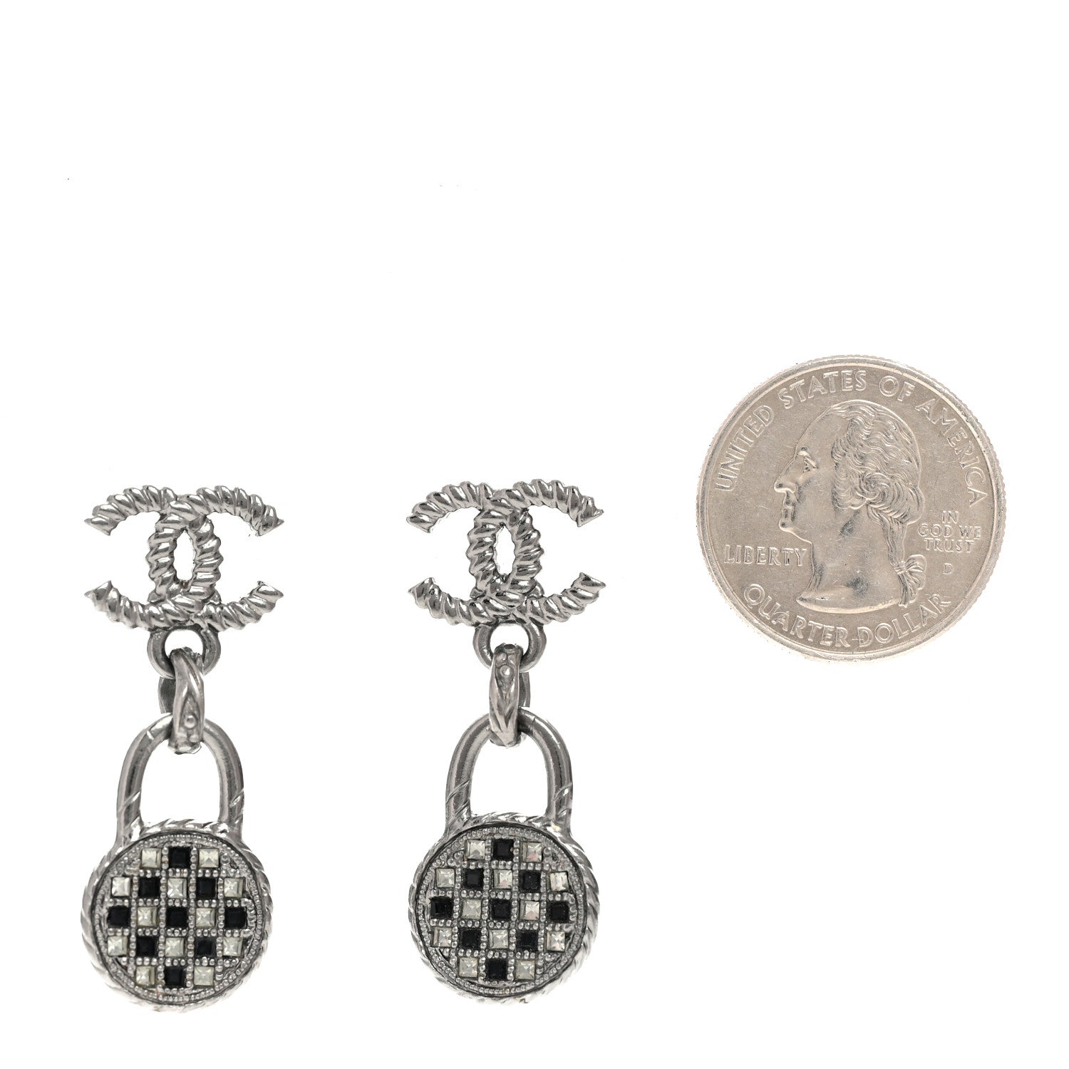Chanel Ruthenium Crystal CC Drop Earrings Black Silver 2 of 5