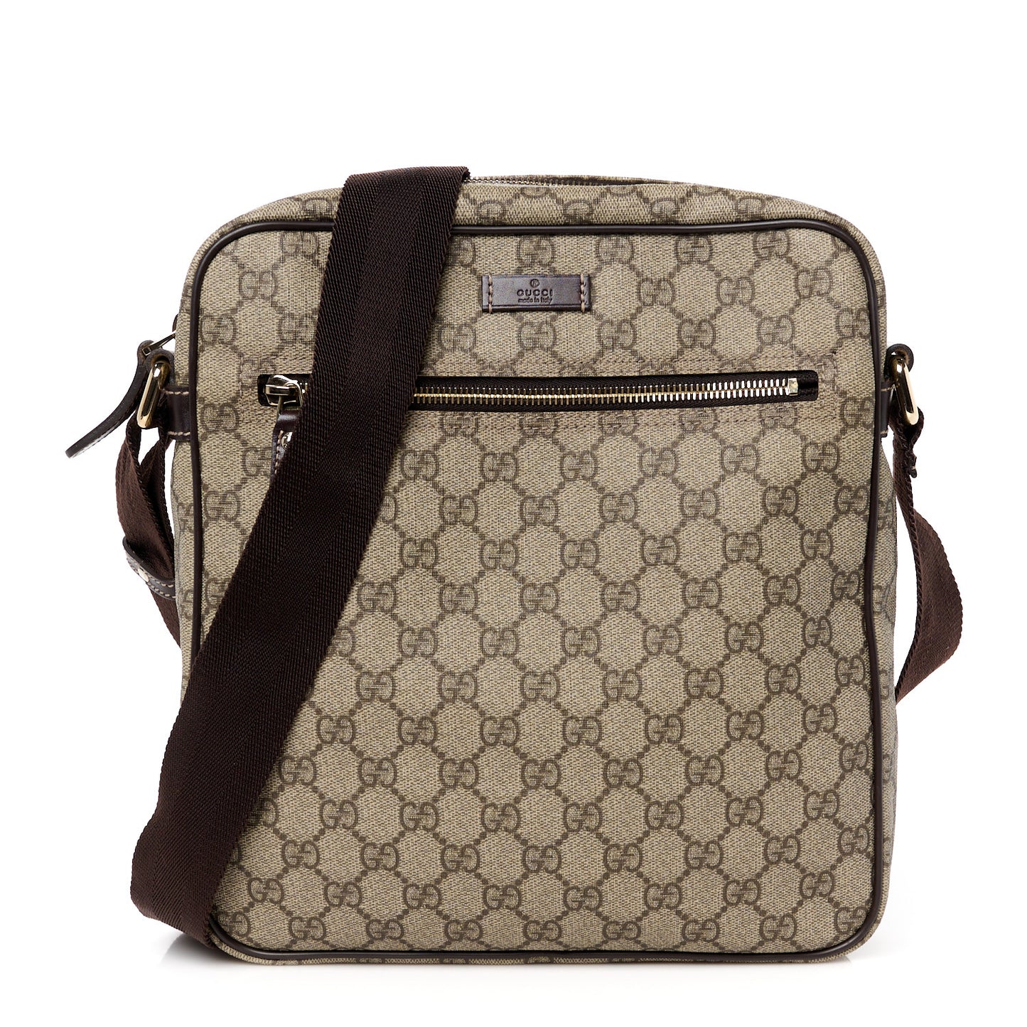 GG Plus Monogram Selleria Calfskin Medium Messenger Bag Beige Ebony Cocoa Dark Chocolate