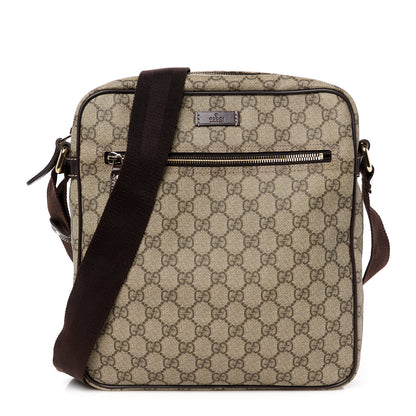 Gucci GG Plus Monogram Selleria Calfskin Medium Messenger Bag Beige Ebony Cocoa Dark Chocolate 1 of 11