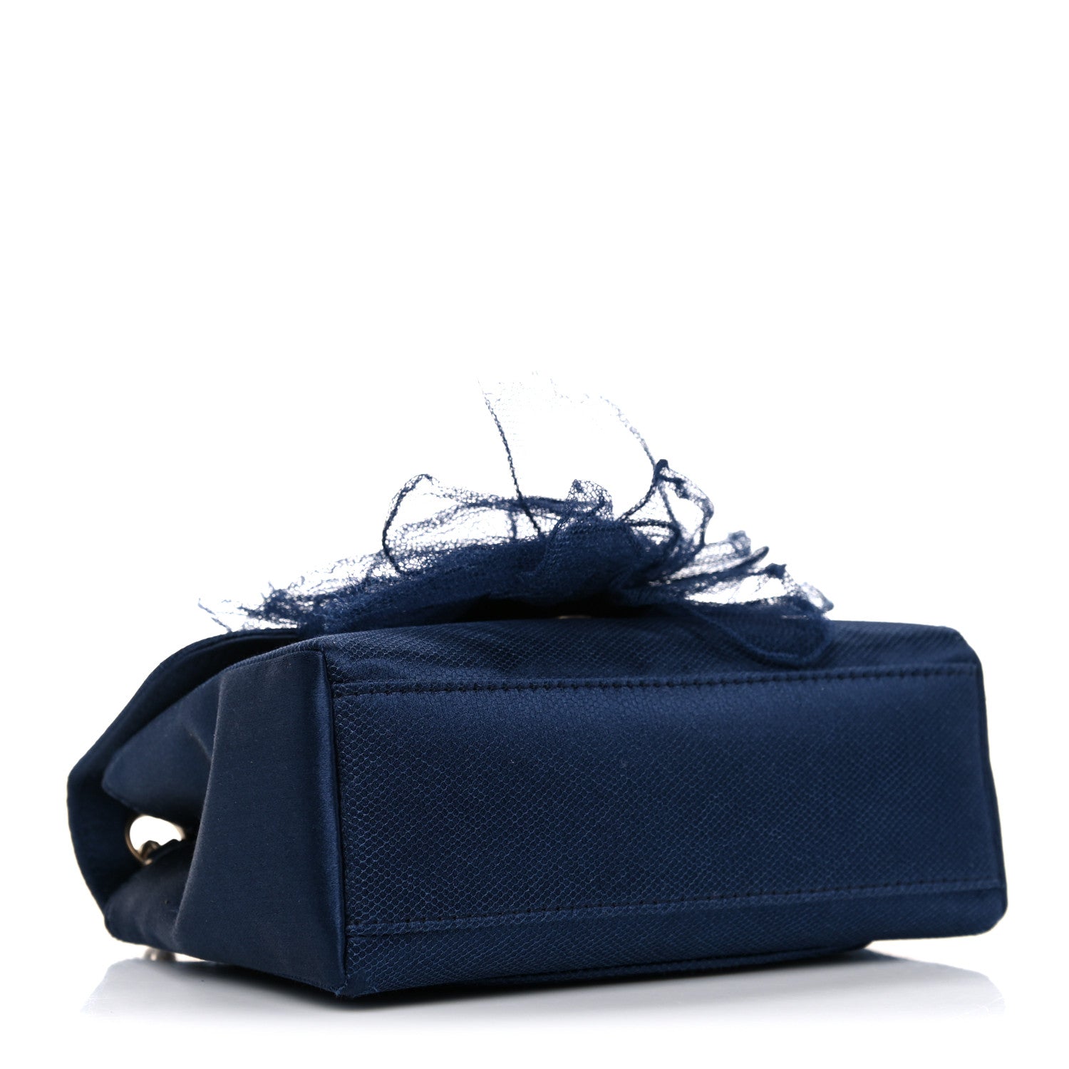 Chanel Satin Mesh Camellia Flap Navy Blue 3 of 12