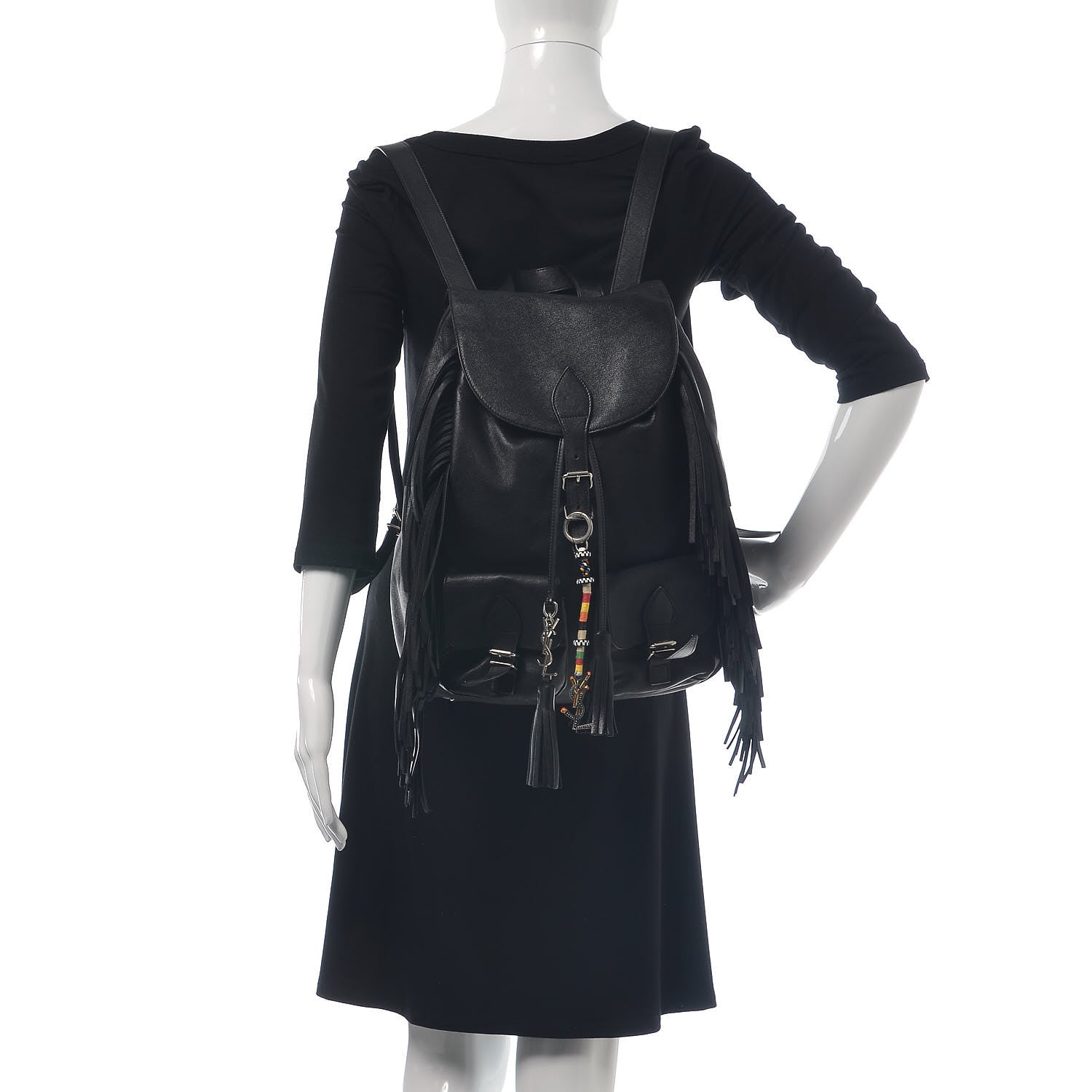 Saint Laurent Calfskin Fringe Festival Backpack Black 3 of 10