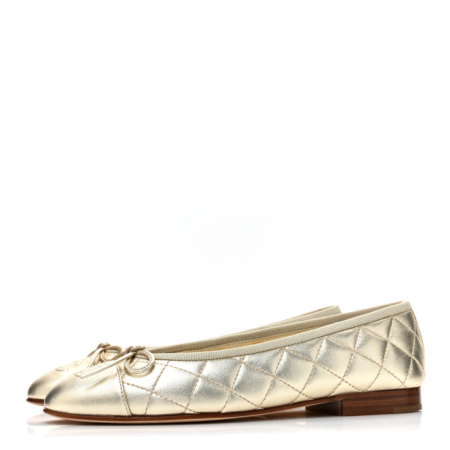 Metallized Lambskin Quilted CC Cap Toe Ballerina Flats 36 Gold