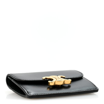 Celine Shiny Calfskin Triomphe Flap Card Holder Black 4 of 9