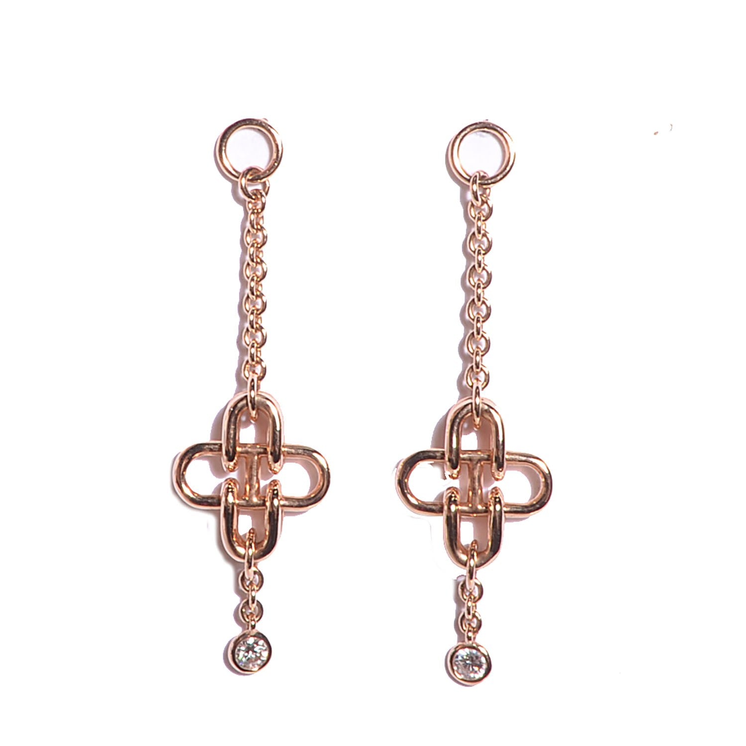 Hermes 18K Rose Gold Rose de' Mer Diamond Dangle Earrings 1 of 5