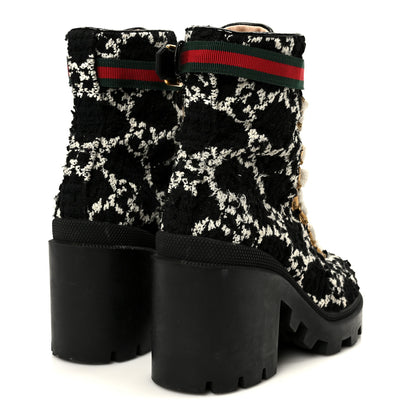 Gucci Tweed GG Monogram Lace Up Combat Ankle Boots 38 Black 5 of 10