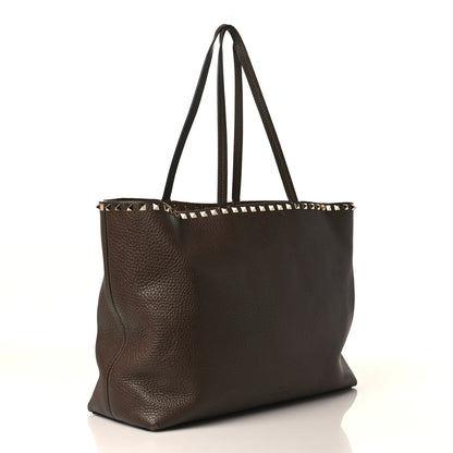 Valentino Garavani Grained Calfskin Rockstud Shoulder Tote Deep Taupe 3 of 11