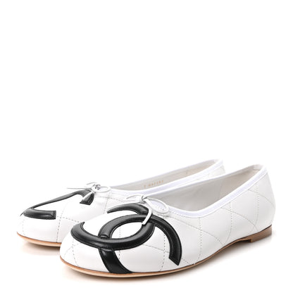 Chanel Lambskin Quilted CC Cambon Ballet Flats 41 White Black 4 of 10