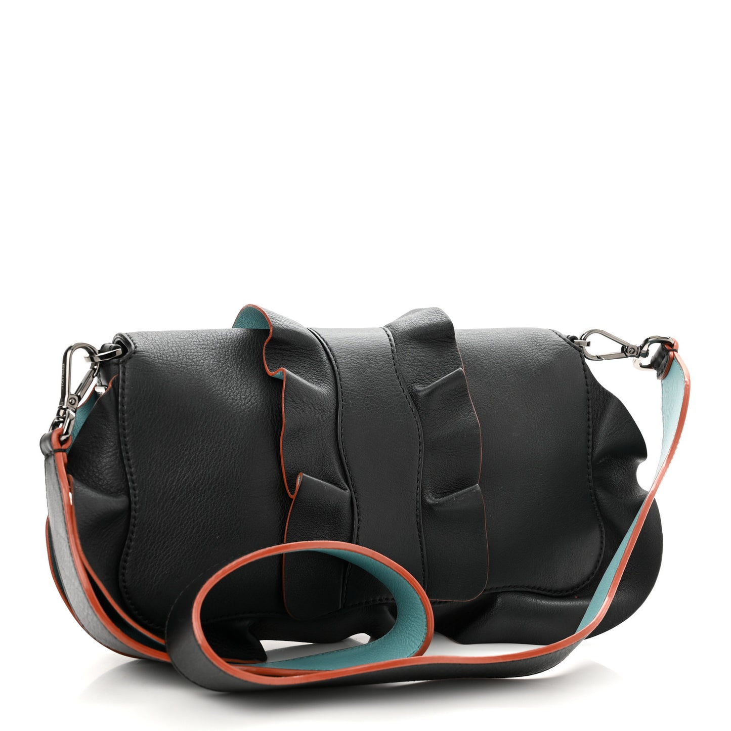 Calfskin Waves Baguette Black Turchese